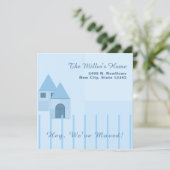 Maßgeschneidertes Party für die blauzäunte Zuhause Ankündigung (Stehend Vorderseite)