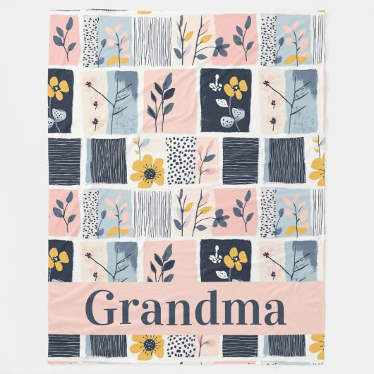 Maßgeschneidertes Pink- und Navy-Floral-Patchwork- Fleecedecke (Vorderseite)