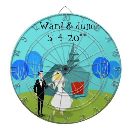 Maßgeschneidertes Retro-Hochzeitscoupboard Dartscheibe (vorne)
