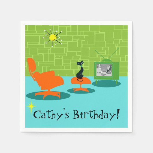 Maßgeschneidertes Retro Space Age Kitty Paper Napk Serviette (Vorderseite)