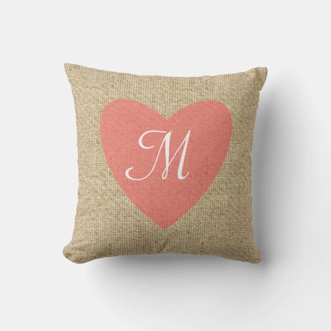 Maßgeschneidertes, rosa Herz-Monogramm Kissen (Vorderseite)