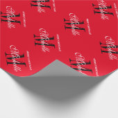 Maßgeschneidertes Rot-Name Monogramm Frohe Weihnac Geschenkpapier (Ecke)