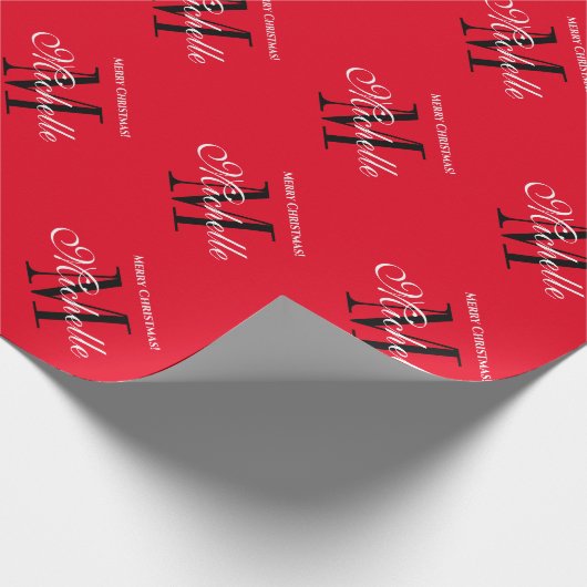 Maßgeschneidertes Rot-Name Monogramm Frohe Weihnac Geschenkpapier (Ecke)