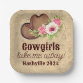 Maßgeschneidertes rustikales Pink Floral Cowgirl Pappteller (Vorderseite)