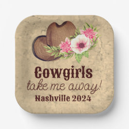 Maßgeschneidertes rustikales Pink Floral Cowgirl Pappteller