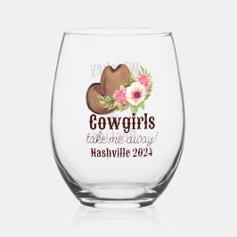Maßgeschneidertes rustikales Pink Floral Cowgirl Weinglas Ohne Stiel