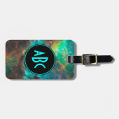 Maßgeschneidertes Schwarz-Aqua-Monogramm mit drei Gepäckanhänger (Vorderseite horizontal)