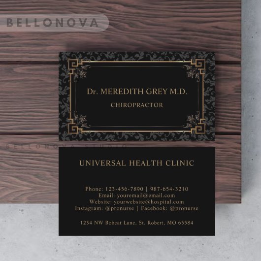 Maßgeschneidertes Schwarz-Gold-Brauntönchen-Monogr Visitenkarte