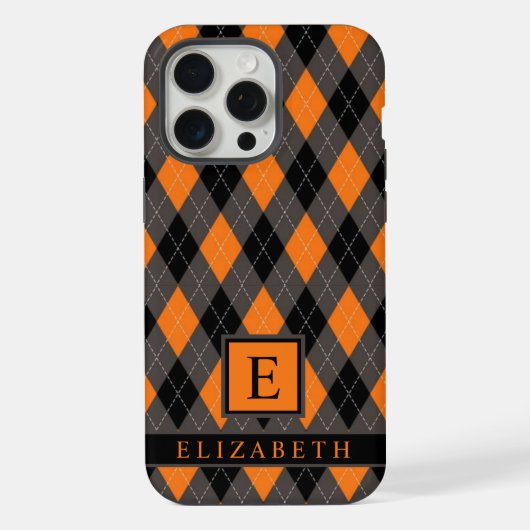 Maßgeschneidertes Schwarz-Grau-Orange-Raute-Muster iPhone Hülle (Rückseite)