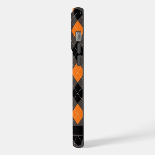 Maßgeschneidertes Schwarz-Grau-Orange-Raute-Muster iPhone Hülle (Linke Seite)