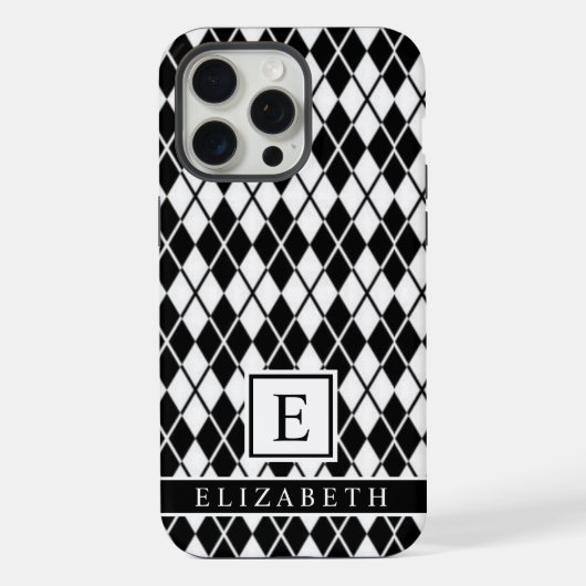 Maßgeschneidertes Schwarz-Weiß-Raute-Muster iPhone Hülle (Rückseite)