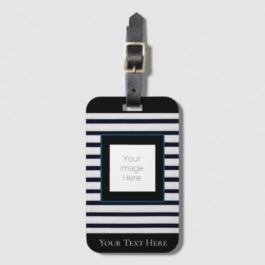 Maßgeschneidertes Schwarz-Weiß-Streifen-Gepäckanhä Gepäckanhänger (Vorderseite Vertikal)
