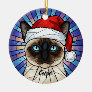 Maßgeschneidertes Siamkatzen Weihnachtsmannmütze f Keramik Ornament