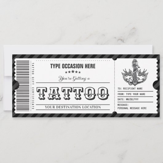 Maßgeschneidertes Tattoo-Geschenkzertifikat Einladung (Vorderseite)