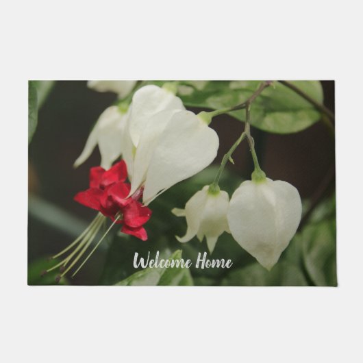 Maßgeschneidertes Türdesign Rote und weiße Blume Fußmatte (Vorderseite)
