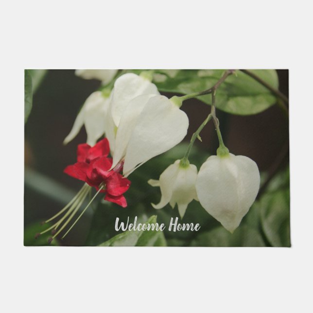 Maßgeschneidertes Türdesign Rote und weiße Blume Fußmatte (Vorderseite)