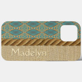 Maßgeschneidertes türkisfarbenes Aquamarin-braunes Case-Mate iPhone Hülle (Rückseite (Horizontal))