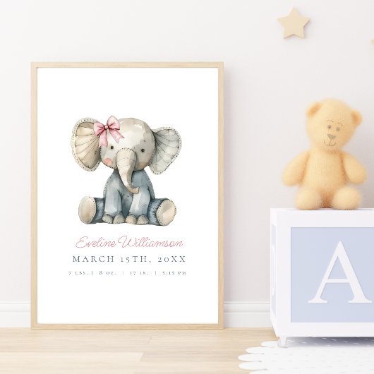 Maßgeschneidertes Watercolor Blue Baby Elephant Ki Poster