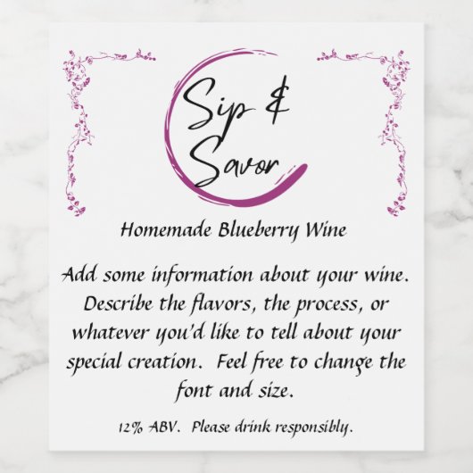 Maßgeschneidertes Weinlabel Weinetikett (Einzelnes Label)