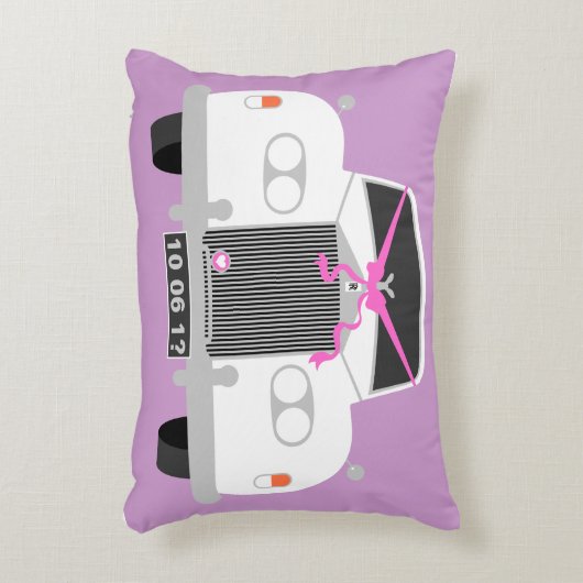 Maßgeschneidertes weißes Hochzeitlimousine-Datum Zierkissen (Vorderseite(Vertikal))