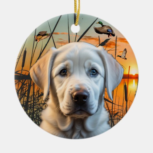 Maßgeschneidertes White Labrador Puppy Ornament (Vorne)