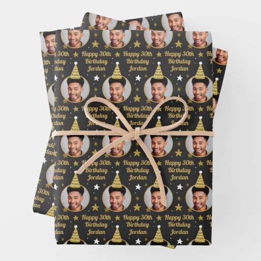 Maßgeschneidertes Wrapping Paper Black & Gold Star Geschenkpapier Set (Beispiel)