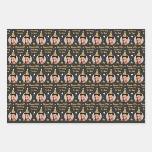 Maßgeschneidertes Wrapping Paper Black & Gold Star Geschenkpapier Set (Vorderseite)