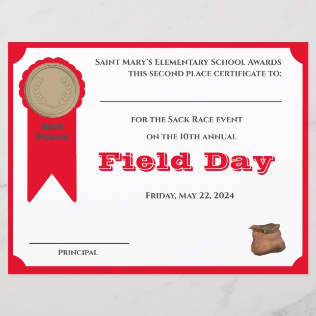 Maßgeschneidertes Zertifikat für den 2. Platz (Vorderseite)