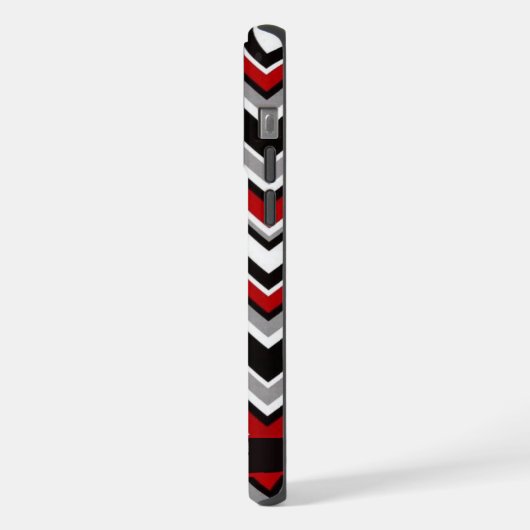 Maßgeschneidertes Zickzack Muster in Weiß-Rot-Grau iPhone Hülle (Linke Seite)