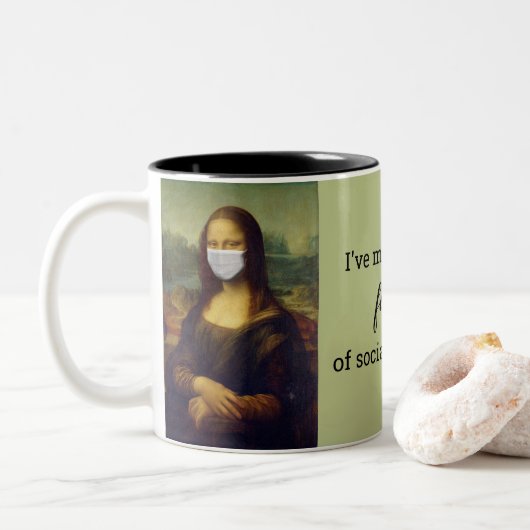 Massierte Mona Lisa soziale Distanz Zweifarbige Tasse (Mit Donut)