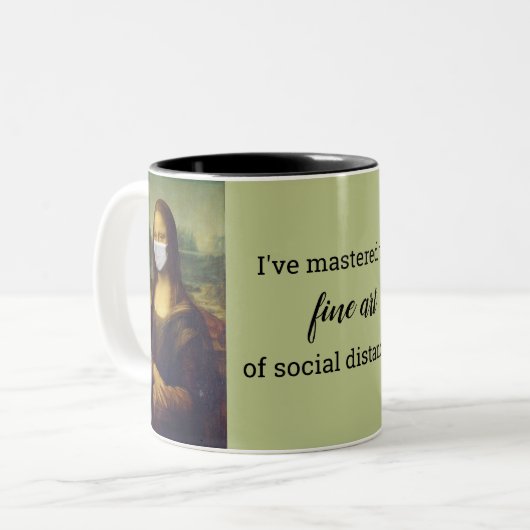 Massierte Mona Lisa soziale Distanz Zweifarbige Tasse (Vorderseite Links)
