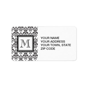 MÄSSIG SCHWARZES DAMASK-PATTER 2 IHRE ERSTE ADRESSAUFKLEBER