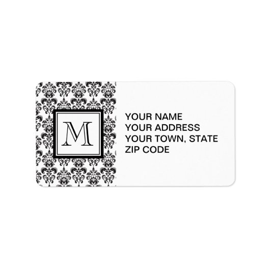 MÄSSIG SCHWARZES DAMASK-PATTER 2 IHRE ERSTE ADRESSAUFKLEBER (Vorne)