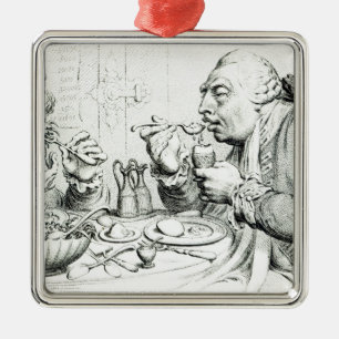 Mäßigkeit, die eine sparsame Mahlzeit genießt Silbernes Ornament