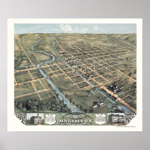 Massillon, OH Panoramakarte - 1870 Poster