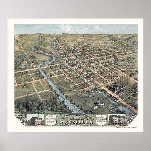 Massillon, OH Panoramakarte - 1870 Poster (Vorne)