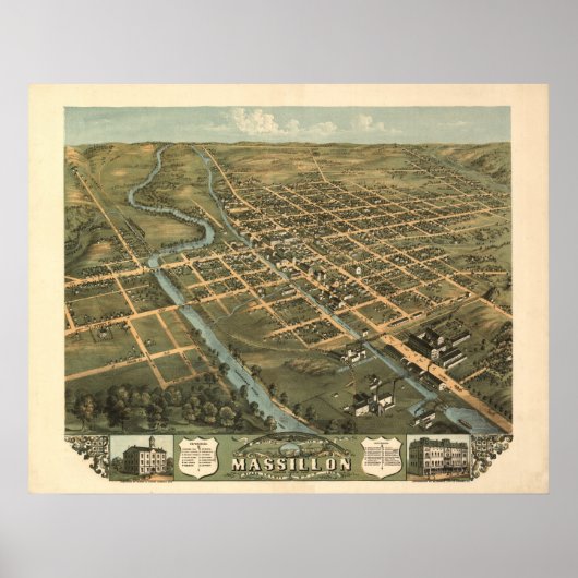 Massillon Ohio 1899 Antique Panoramabalkarte Poster (Vorne)