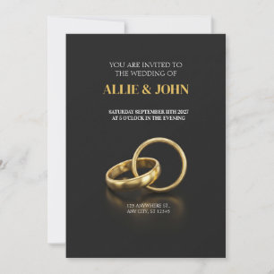 Massive Goldringe auf schlanker schwarzer Hochzeit Einladung