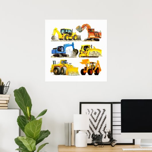 Massive Kinder Bau Grabmesser und Bagger Poster (Heimbüro)