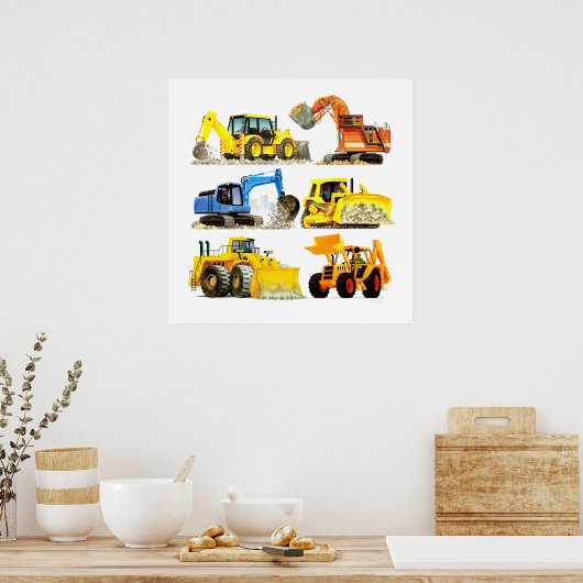 Massive Kinder Bau Grabmesser und Bagger Poster (Küche)