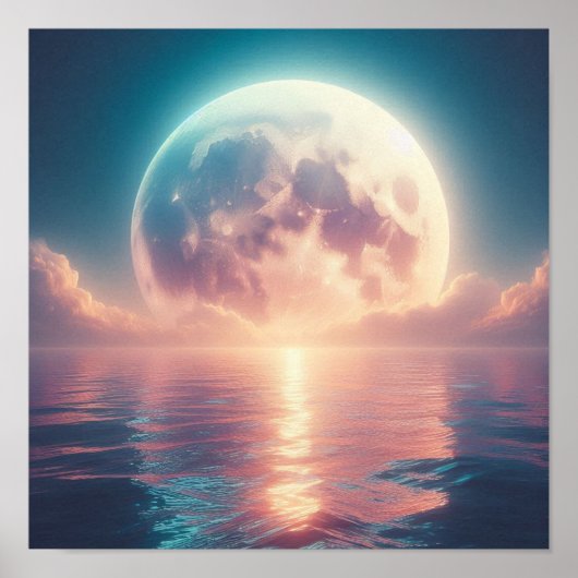 Massive Lunar Glow Over Tranquil Ocean Surface Poster (Vorne)