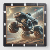 Massive Monster-LKW-Fahrt durch Schlamm Quadratische Wanduhr (Vorderseite)