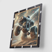 Massive Monster-LKW-Fahrt durch Schlamm Quadratische Wanduhr (Winkel)