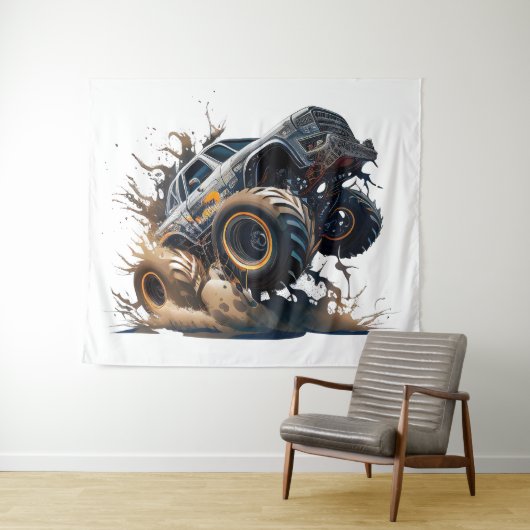 Massiver Monster-Truck in Aktion Wandteppich (Beispiel (Horizontal))