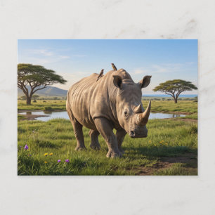 Massives Nashorn, das die offenen Savannenebenen d Postkarte