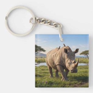 Massives Nashorn, das die offenen Savannenebenen d Schlüsselanhänger
