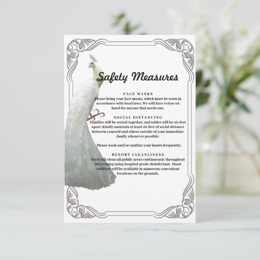 Maßnahmen zur Sicherheit von Hochzeiten auf weißem Begleitkarte (Stehend Vorderseite)