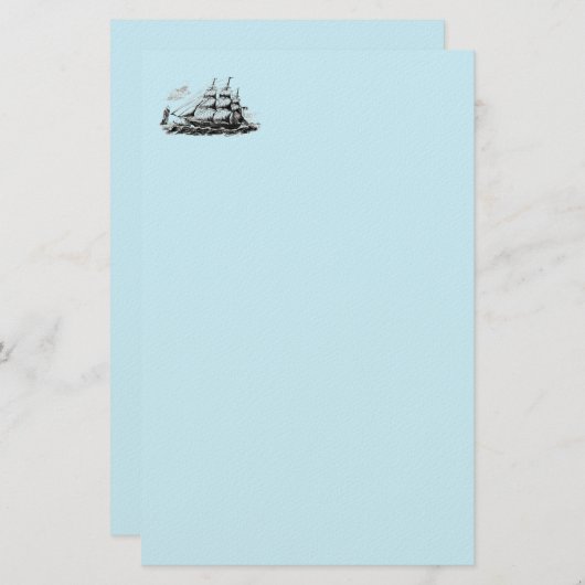 Masted Ship Blue Stationery Briefpapier (Vorne/Hinten)
