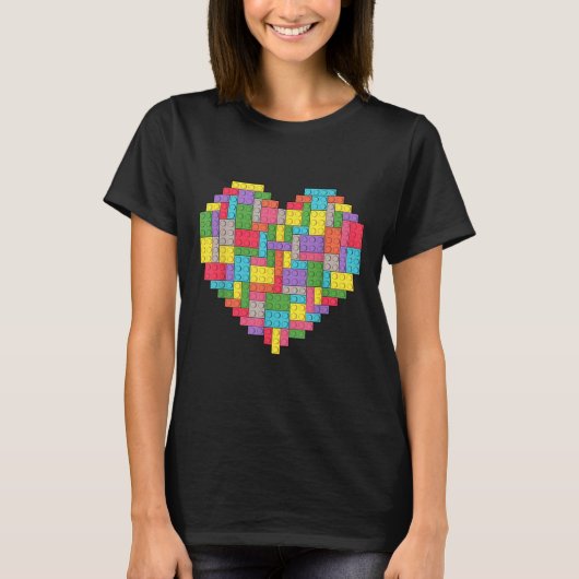 Master Builder Block Brick Gebäude Herz T-Shirt (Vorderseite)