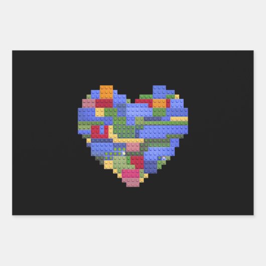 Master Builder Block Brick Gebäude Herz Valentin Geschenkpapier Set (Vorderseite)